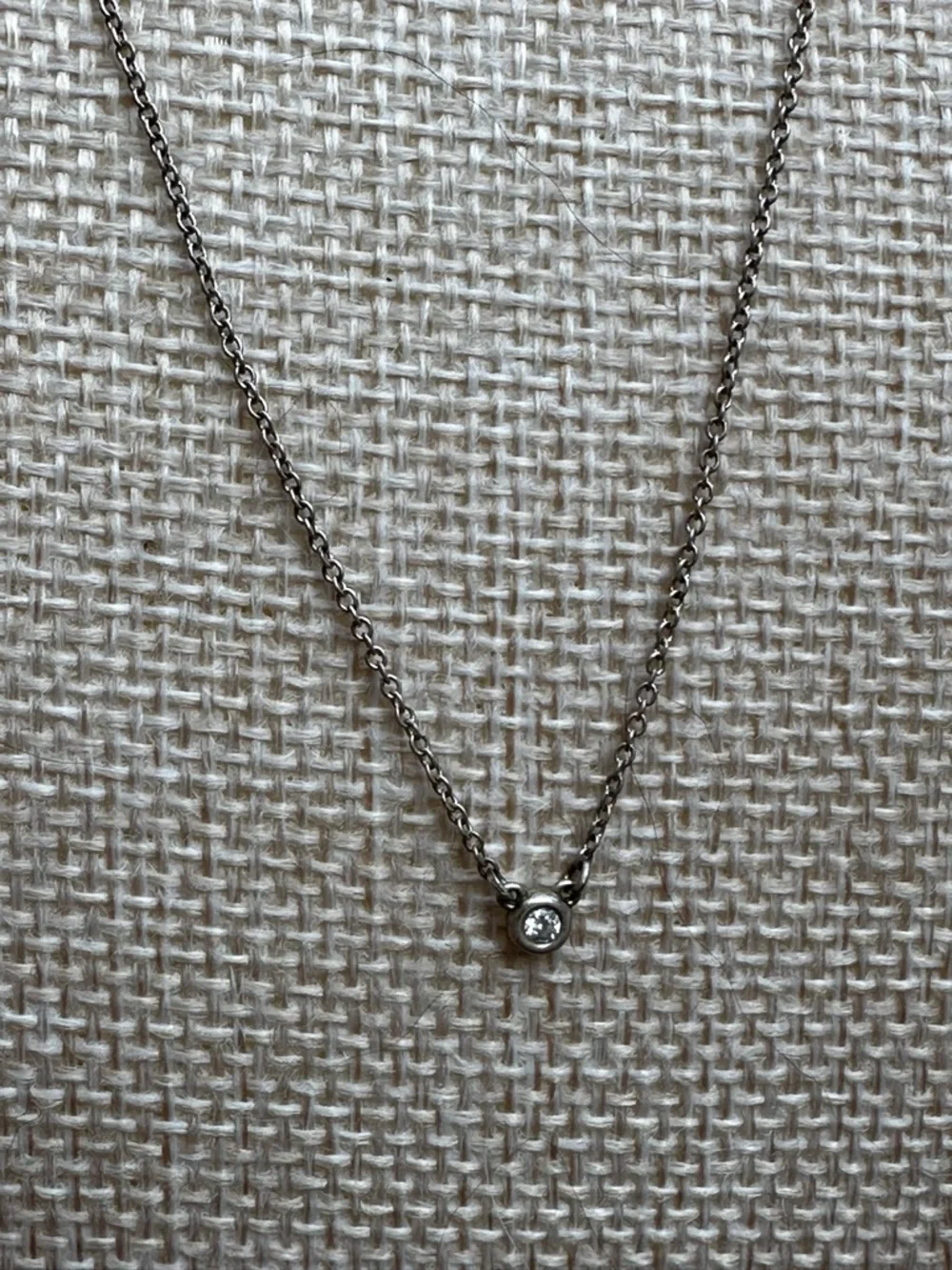 Tiffany & Co. Sterling Silver Diamond Solitaire Necklace